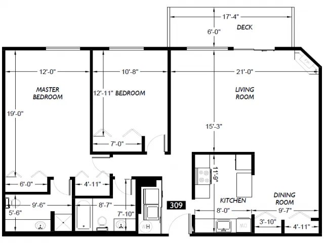 Two bedroom floor plan