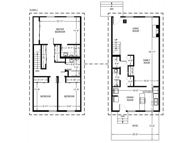 Three bedroom townhome floor plan