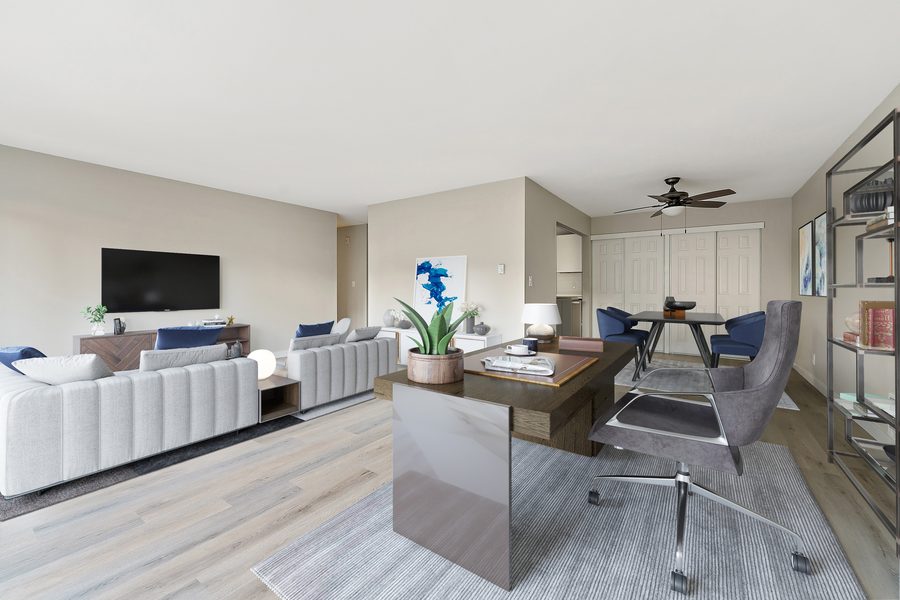Living room with home office