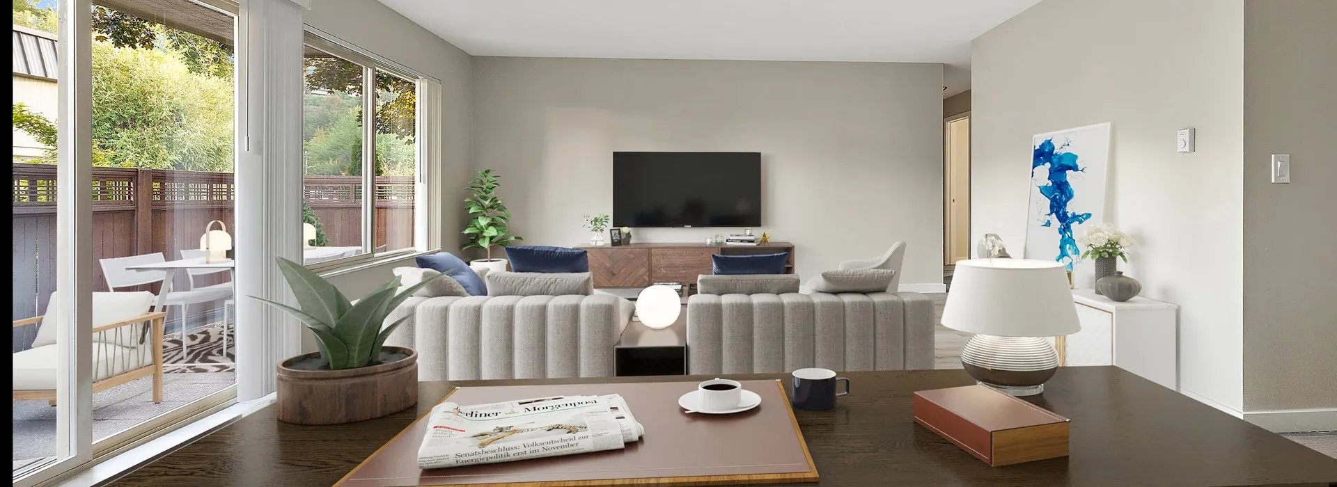 Living room opening to the patio